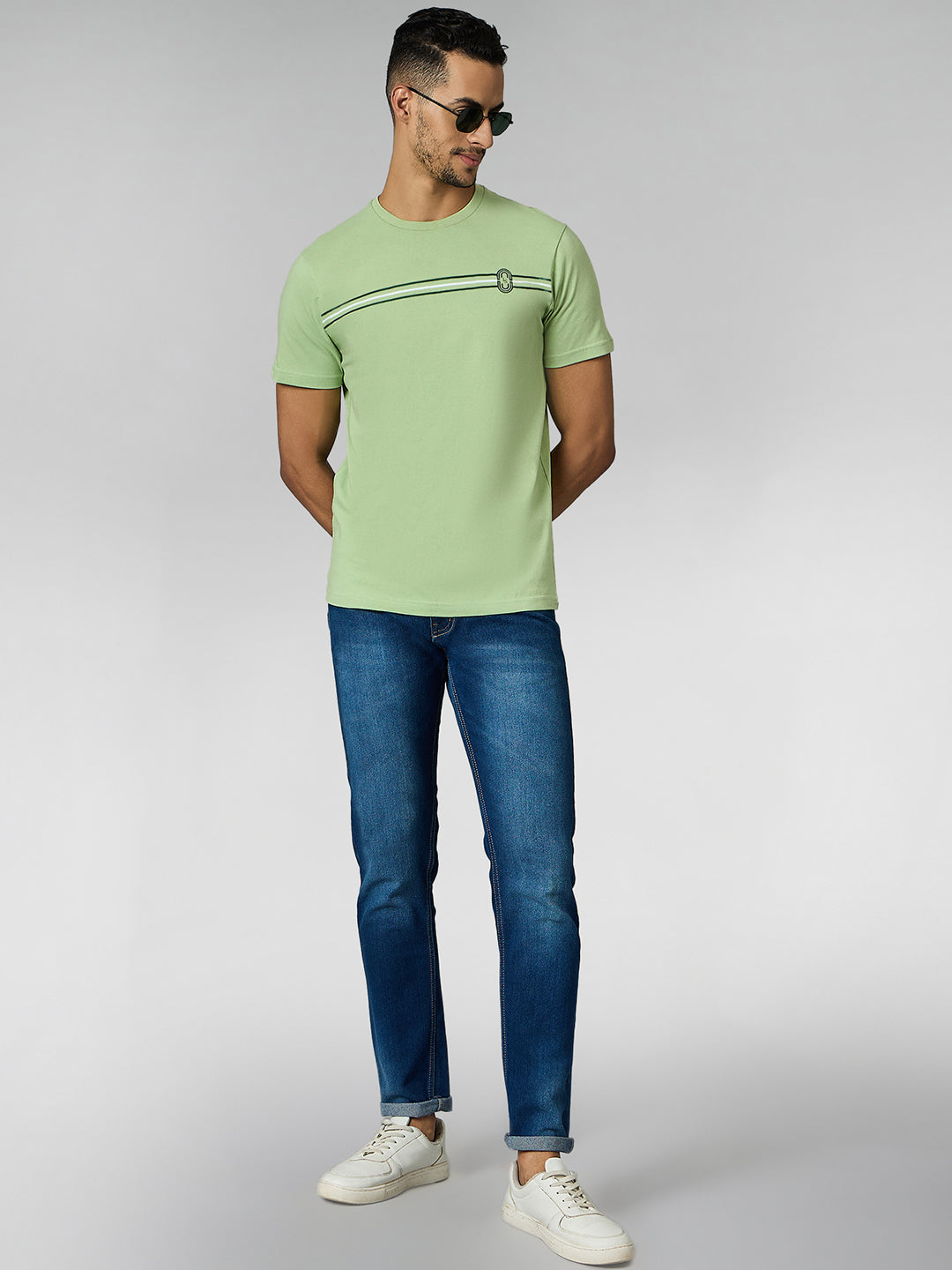 Men's Super Combed Cotton Pastel Green Regular Fit Half Sleeve Round Neck T-Shirt