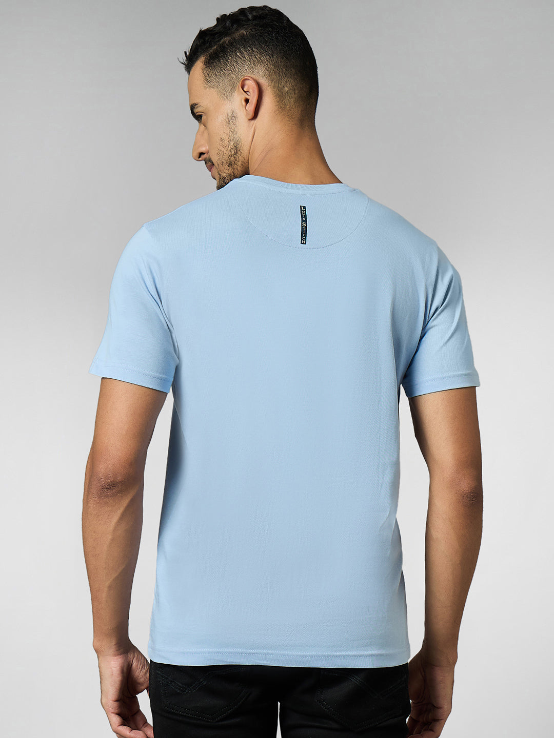 Men's Super Combed Cotton Light Blue Regular Fit Half Sleeve Round Neck T-Shirt