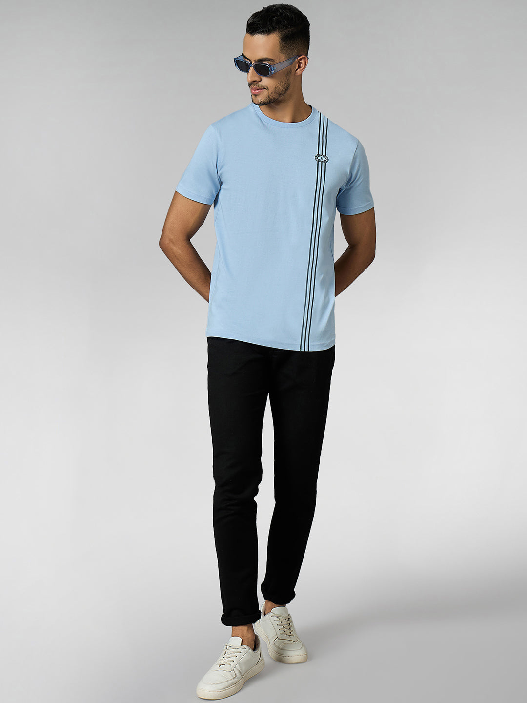 Men's Super Combed Cotton Light Blue Regular Fit Half Sleeve Round Neck T-Shirt