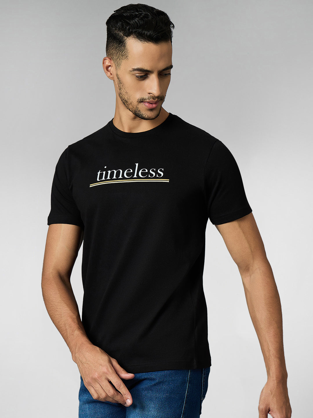 Men's Super Combed Cotton Black Regular Fit Half Sleeve Round Neck T-Shirt