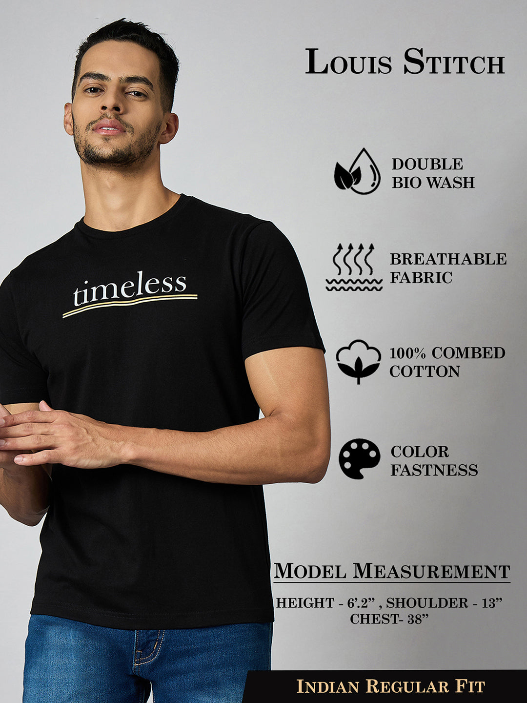 Men's Super Combed Cotton Black Regular Fit Half Sleeve Round Neck T-Shirt