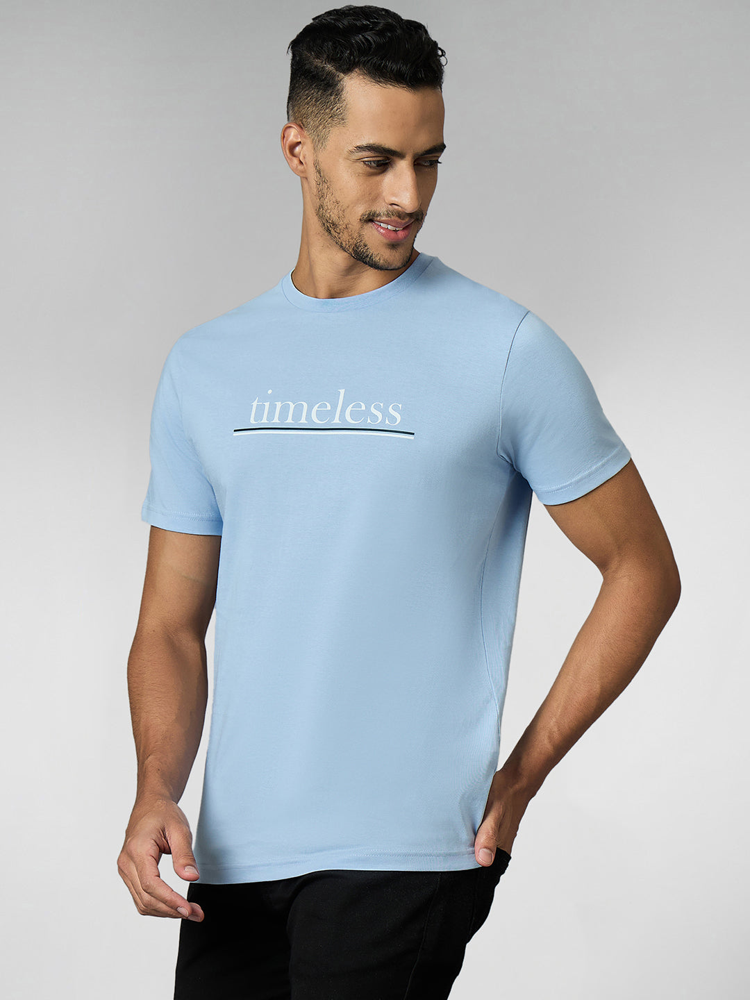 Men's Super Combed Cotton Light Blue Regular Fit Half Sleeve Round Neck T-Shirt