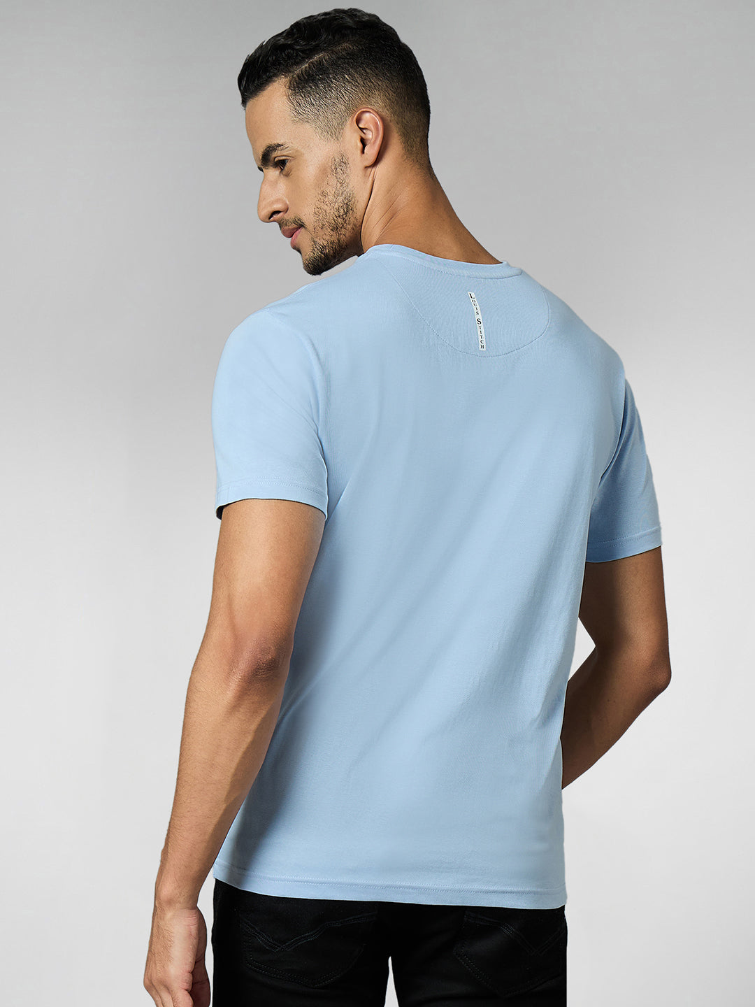 Men's Super Combed Cotton Light Blue Regular Fit Half Sleeve Round Neck T-Shirt