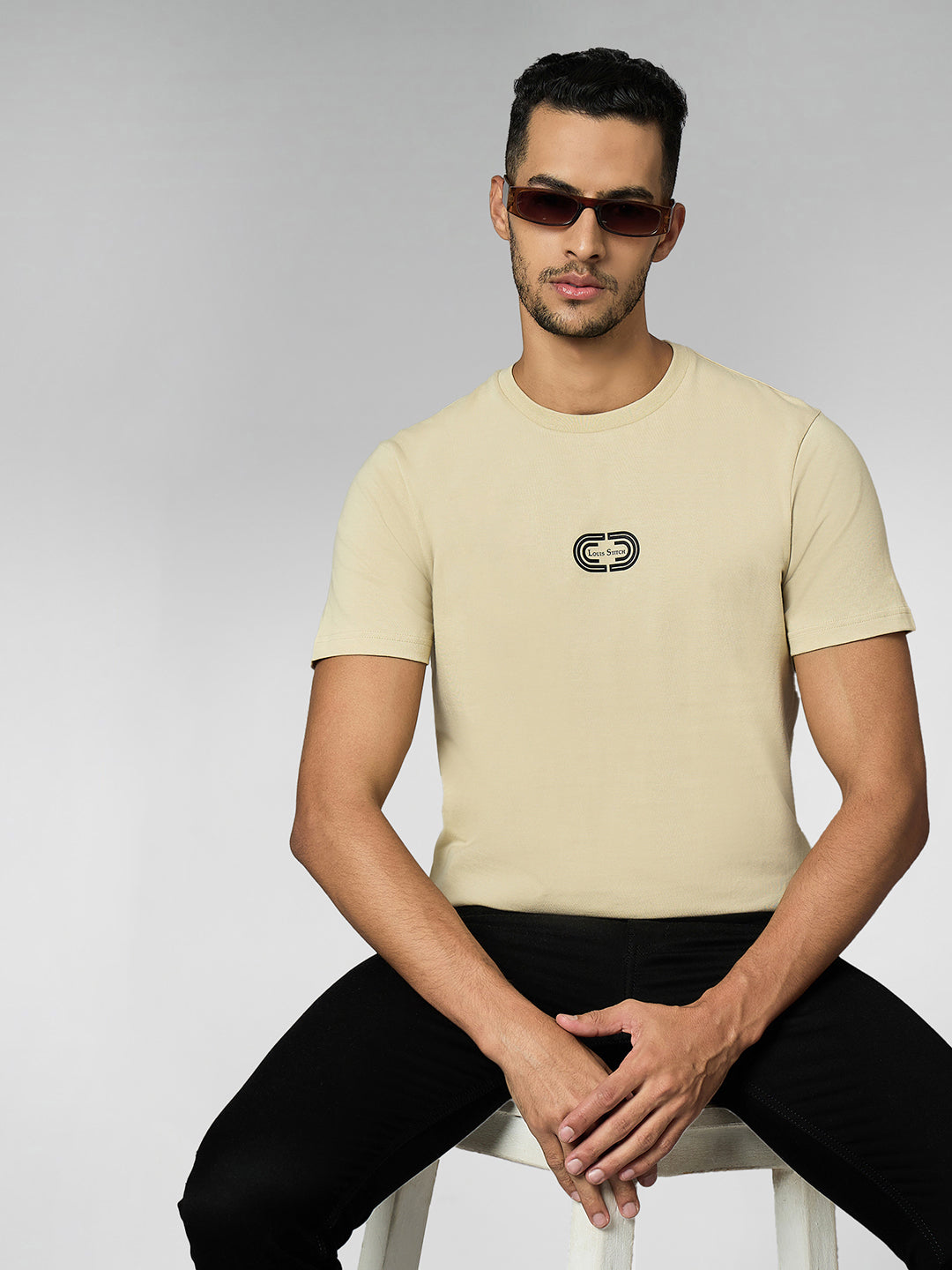 Men's Super Combed Cotton Cream Regular Fit Half Sleeve Round Neck T-Shirt