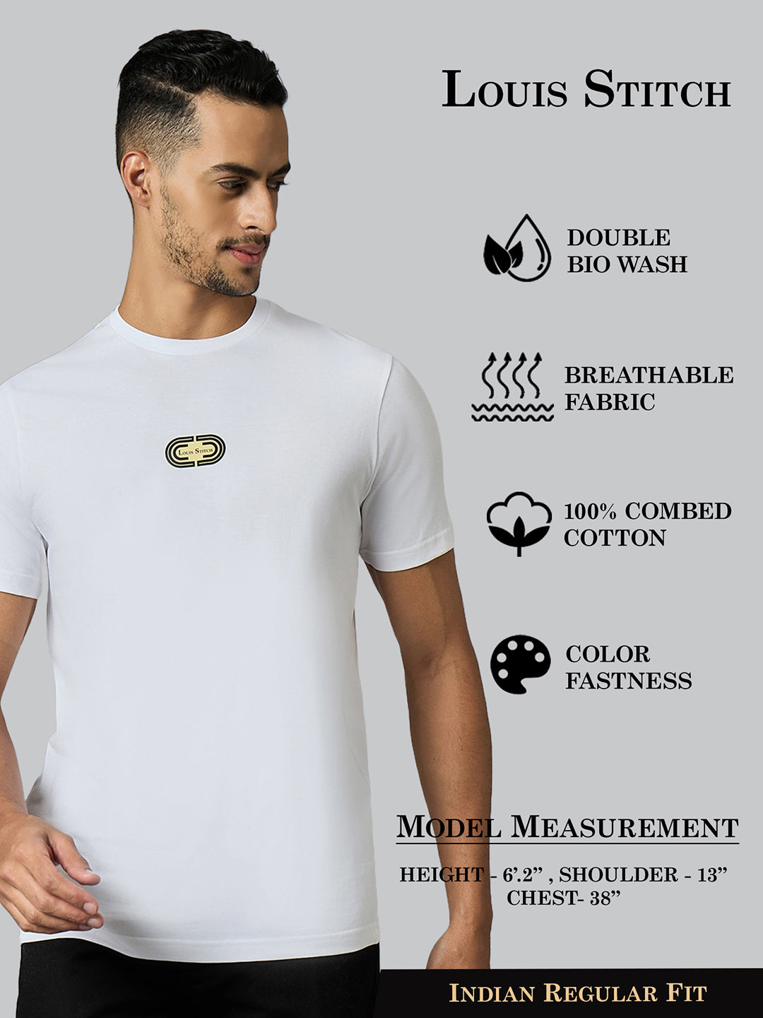 Men's Super Combed Cotton White Regular Fit Half Sleeve Round Neck T-Shirt