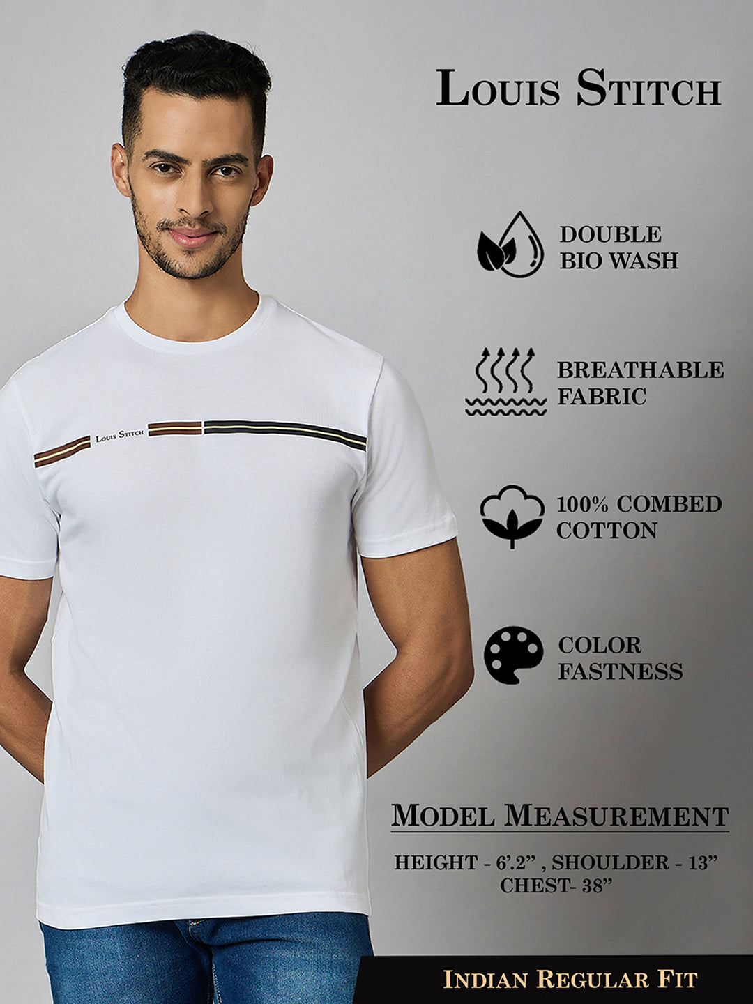 Men's Super Combed Cotton White Regular Fit Half Sleeve Round Neck T-Shirt