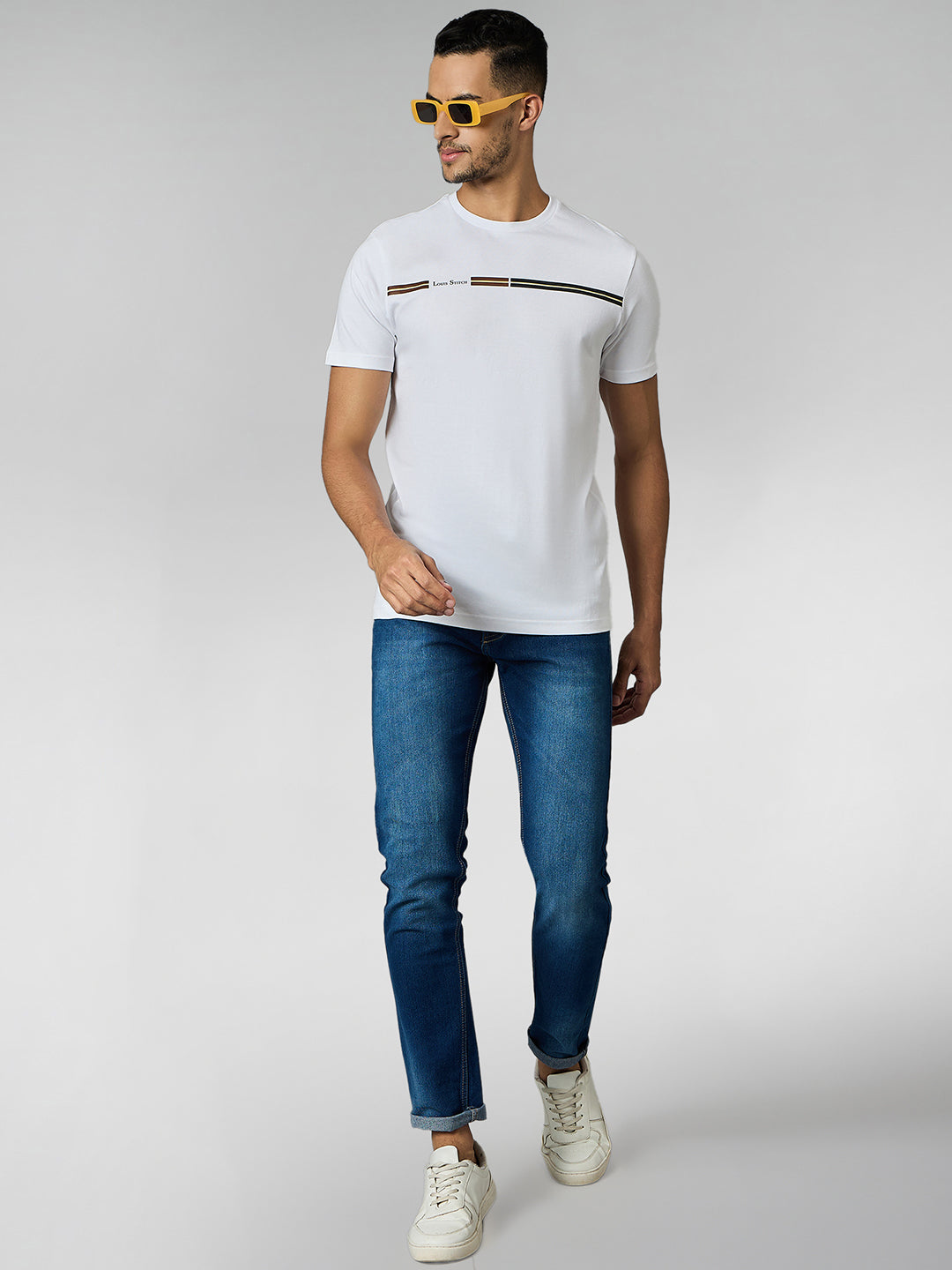 Men's Super Combed Cotton White Regular Fit Half Sleeve Round Neck T-Shirt