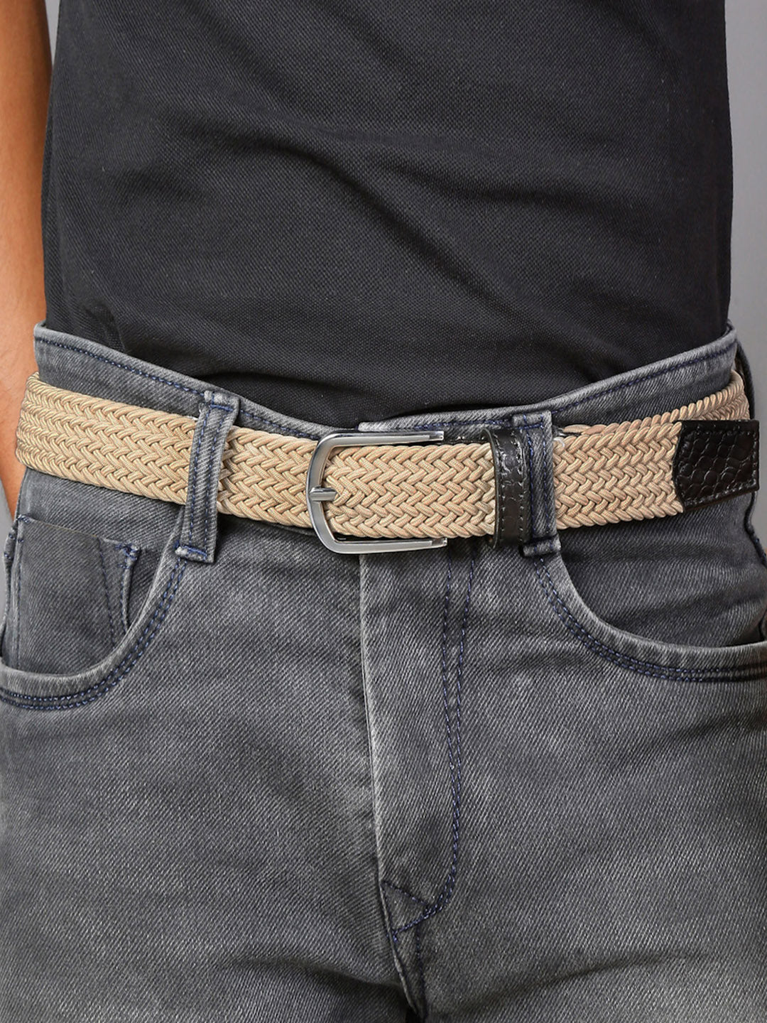 LOUIS STITCH Men's Braided Elastic Stretch Belt