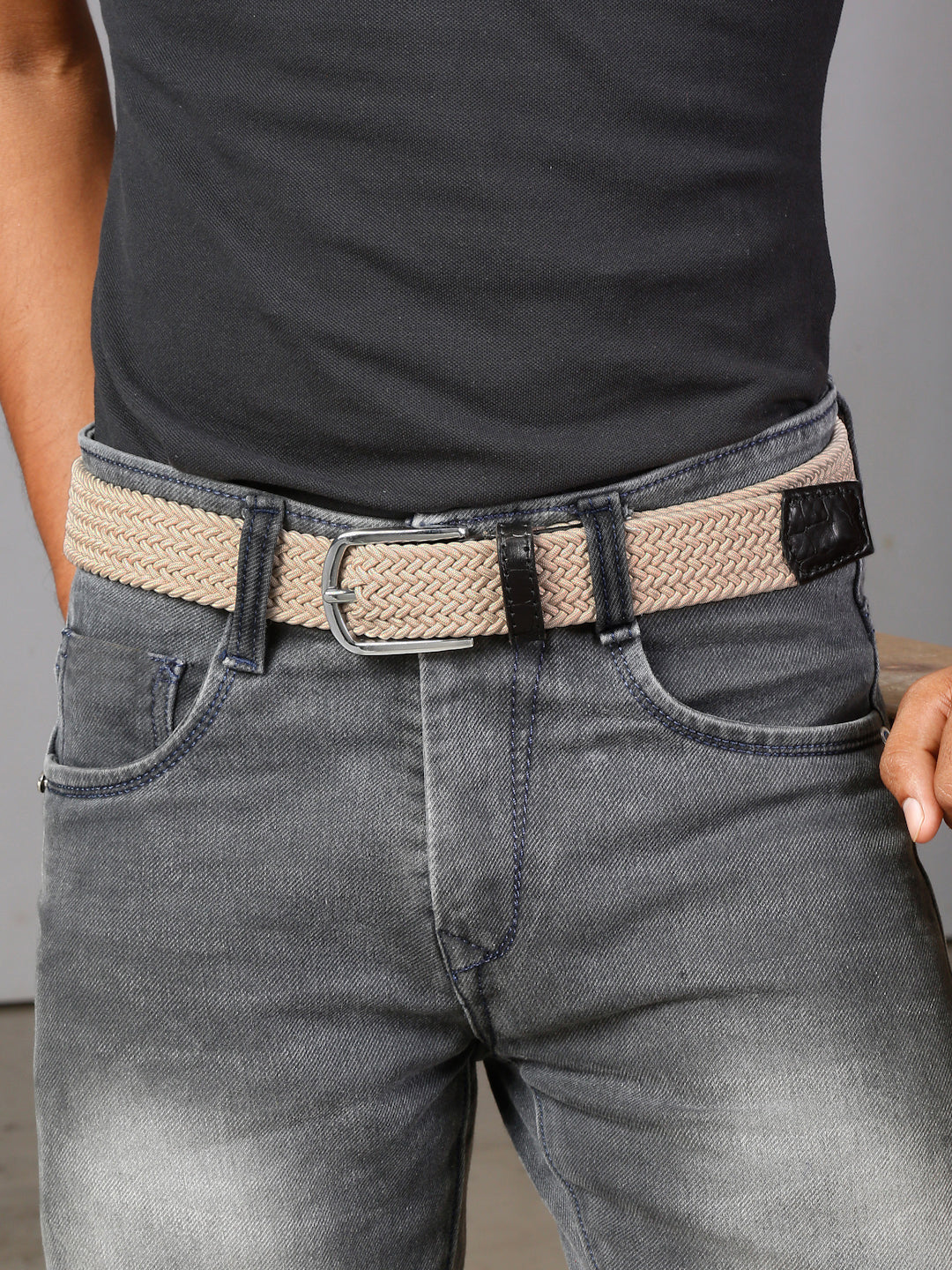 LOUIS STITCH Men's Braided Elastic Stretch Belt