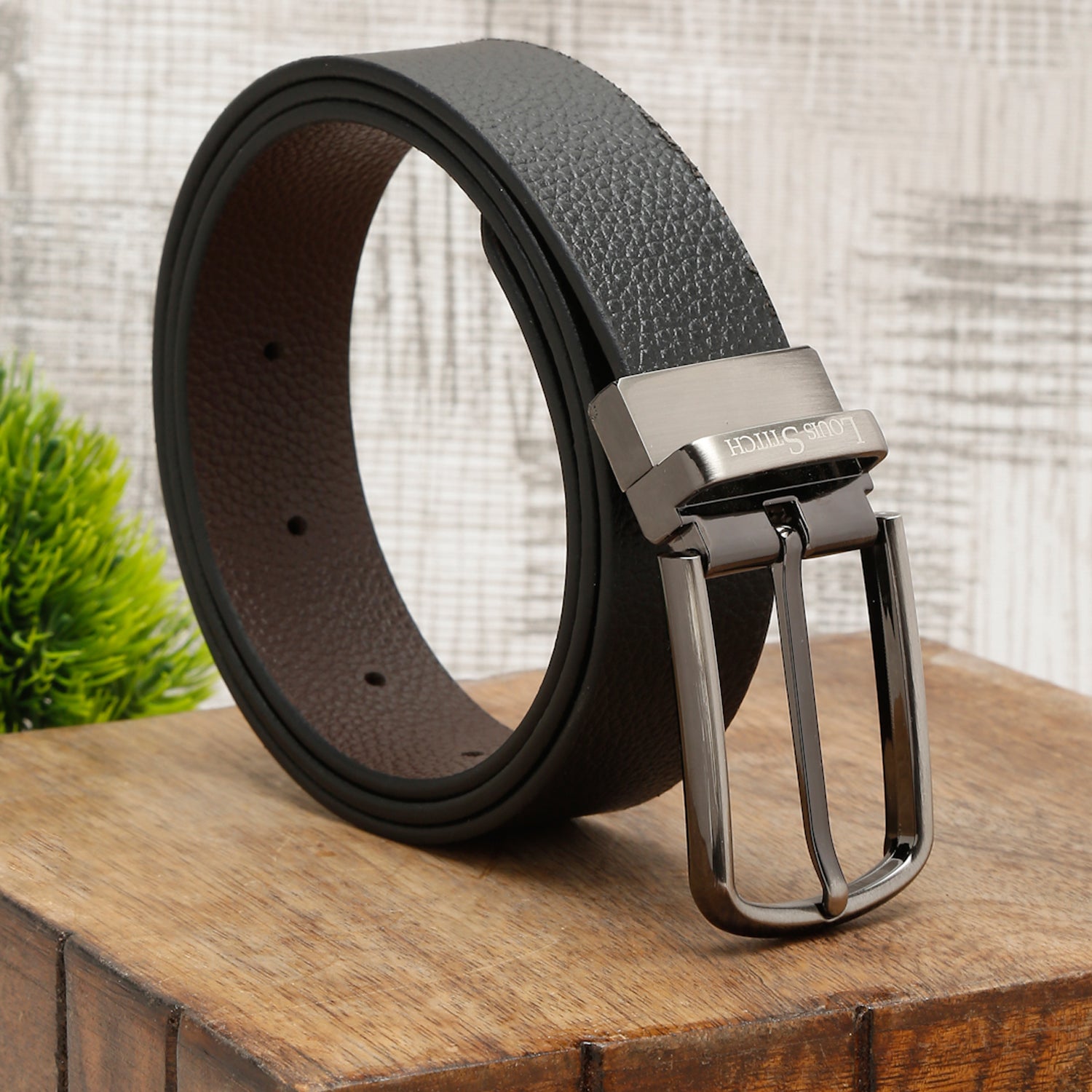 Men's Black & Brown Formal Italian Leather Reversible Belt For Men