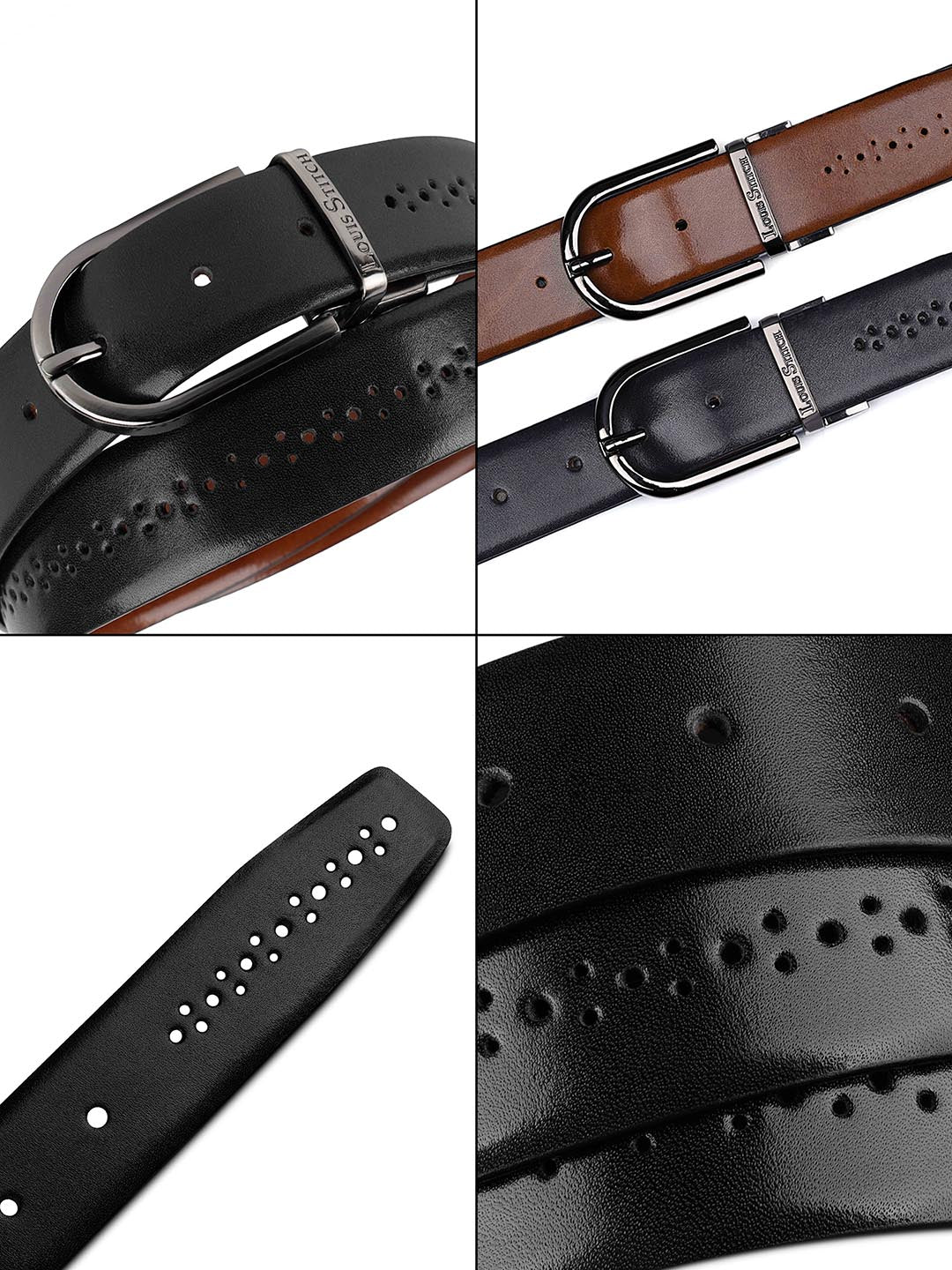 Handcrafted Spanish Leather Brogue Punch Reversible Belt For Men