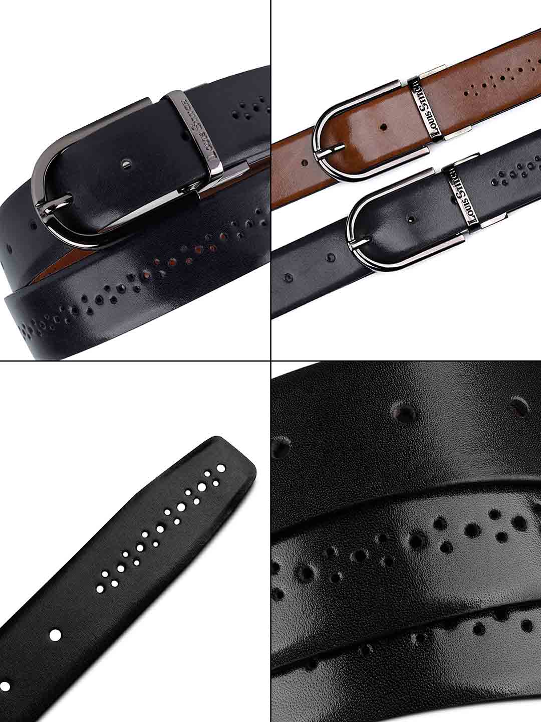 Handcrafted Spanish Leather Brogue Punch Reversible Belt For Men