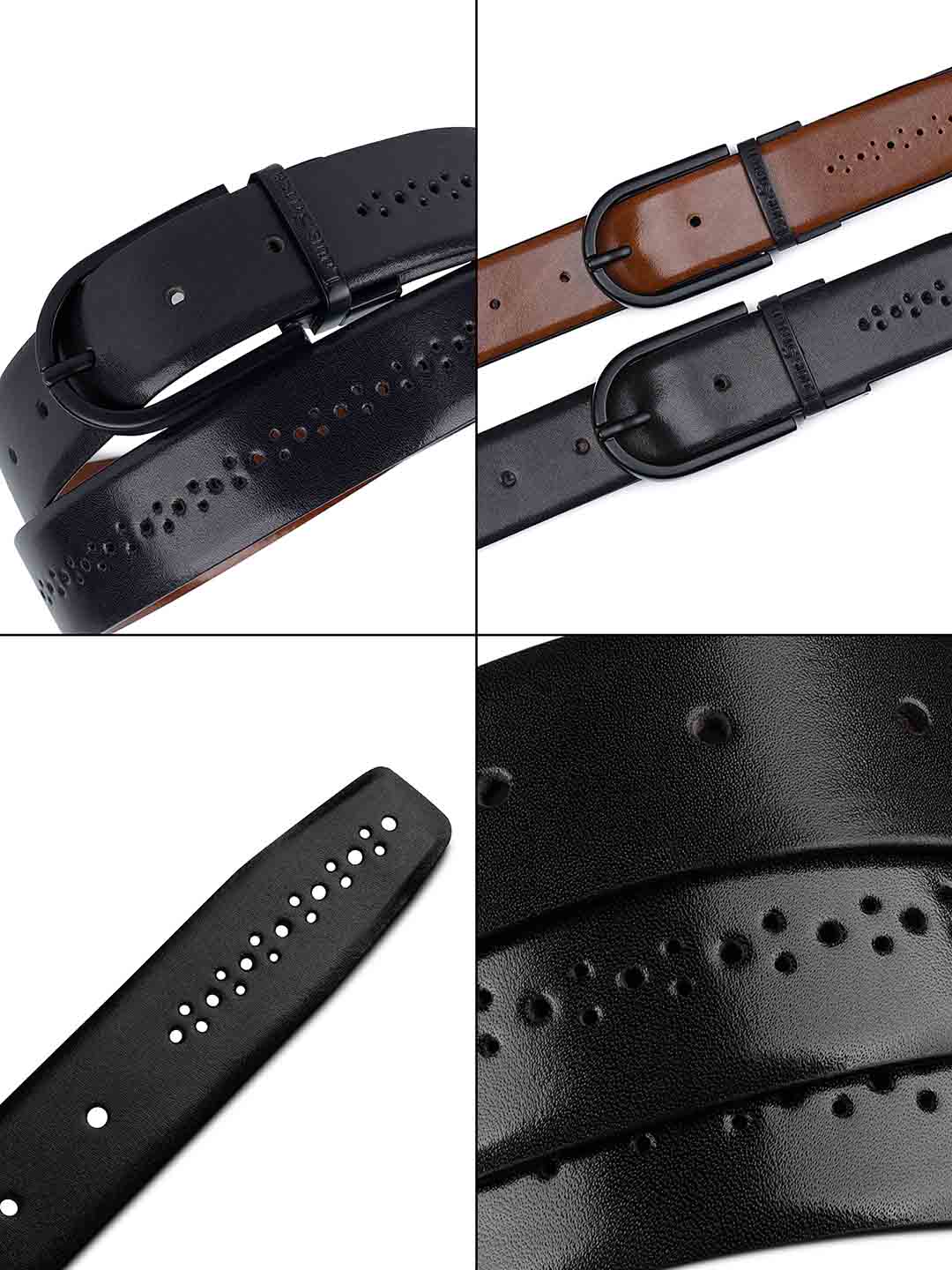 Handcrafted Spanish Leather Brogue Punch Reversible Belt For Men