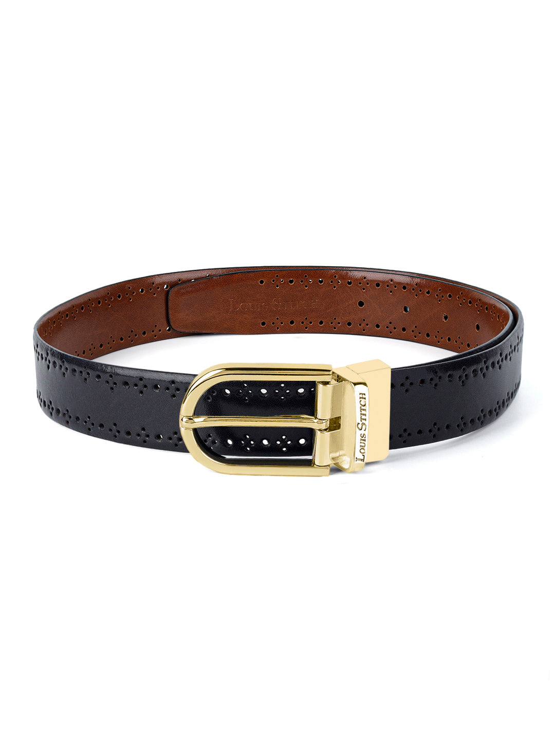 Handcrafted Spanish Leather Brogue Punch Reversible Belt For Men