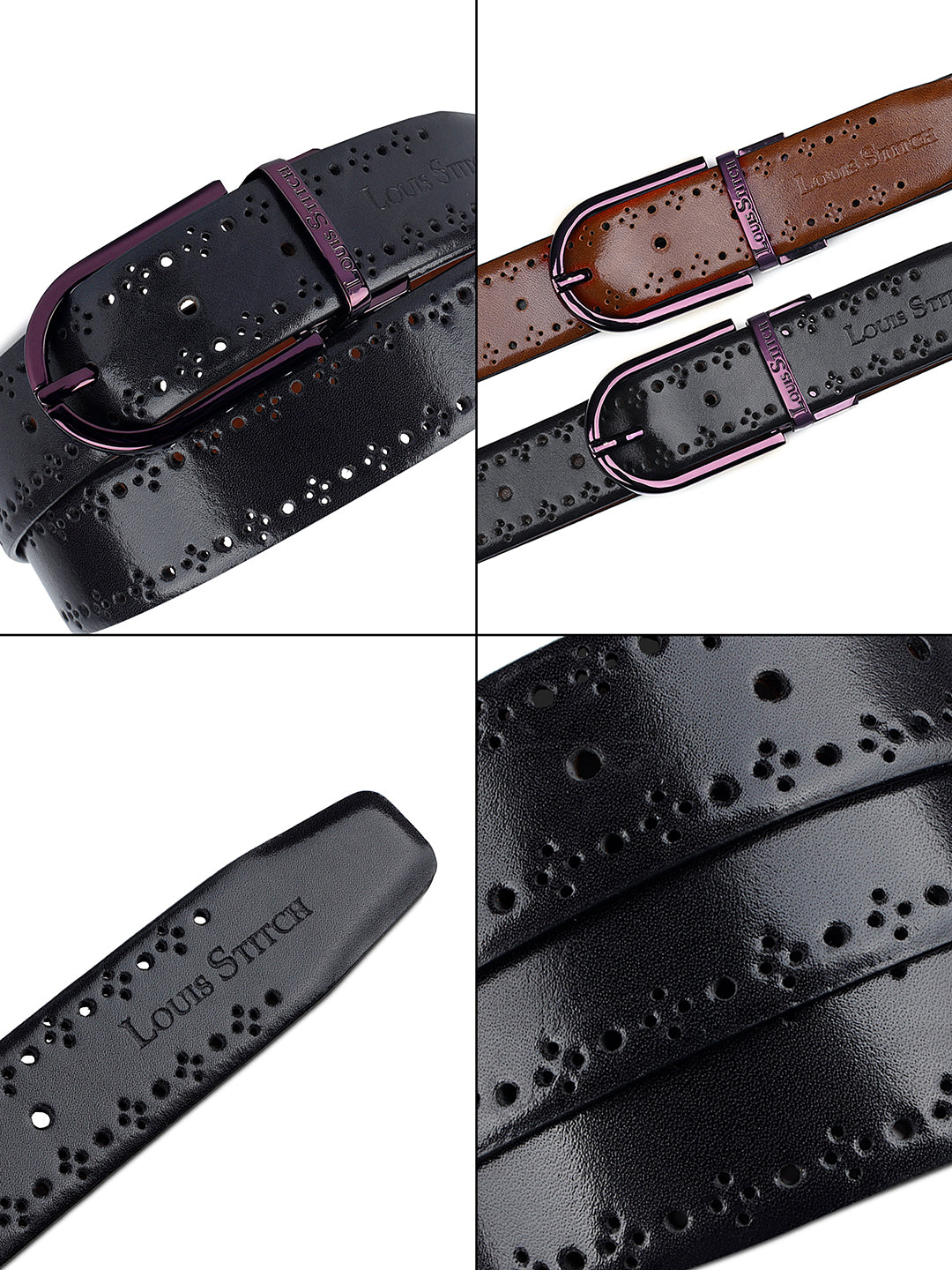 Handcrafted Spanish Leather Brogue Punch Reversible Belt For Men