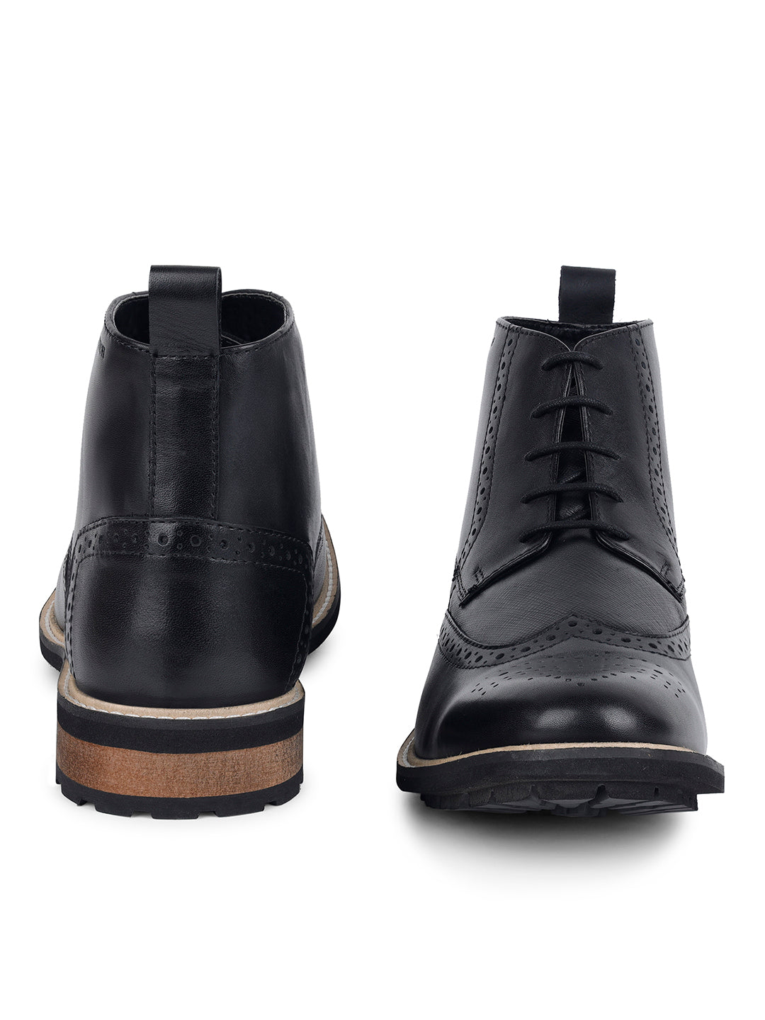 Jet Black Brogue Lace Up Chukka Boots