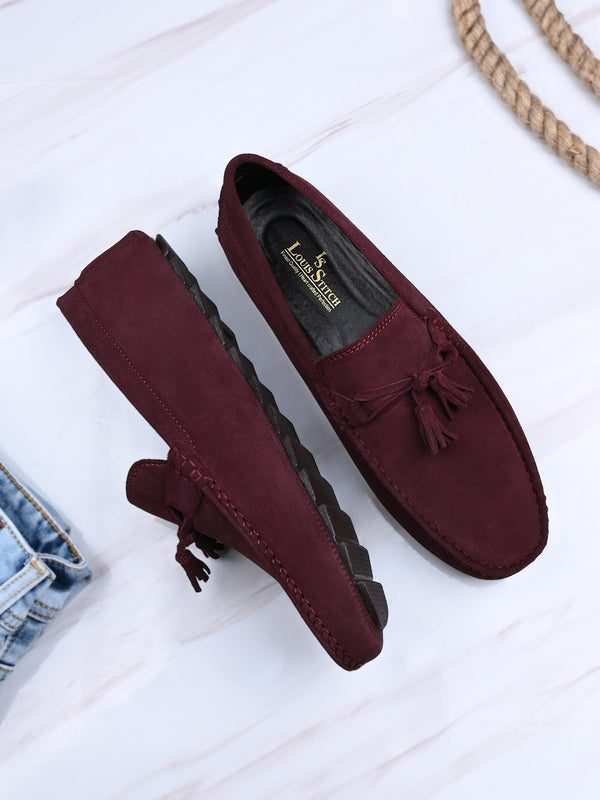 Handmade Italian Suede Leather Penny Tassel Loafers