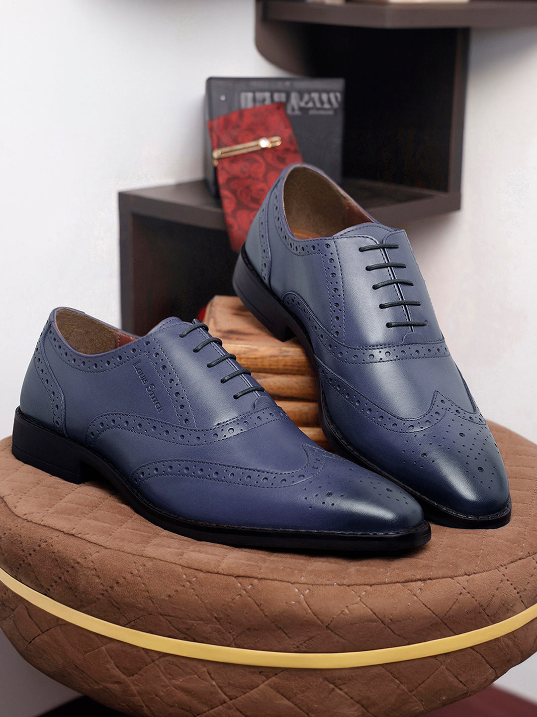 Italian Leather Wingtip Brogue Federal Blue Shoes for Men