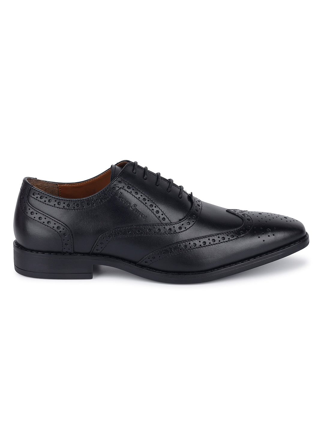 Italian Leather Wingtip Brogue Jet Black Shoes for Men