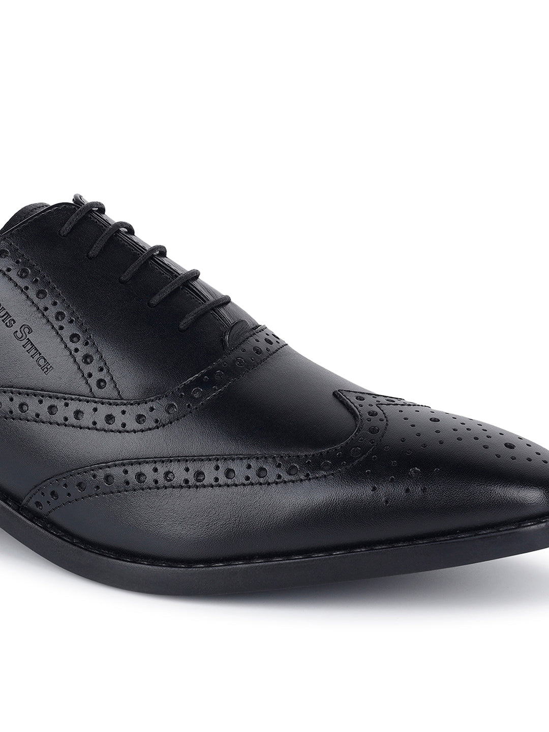 Italian Leather Wingtip Brogue Jet Black Shoes for Men