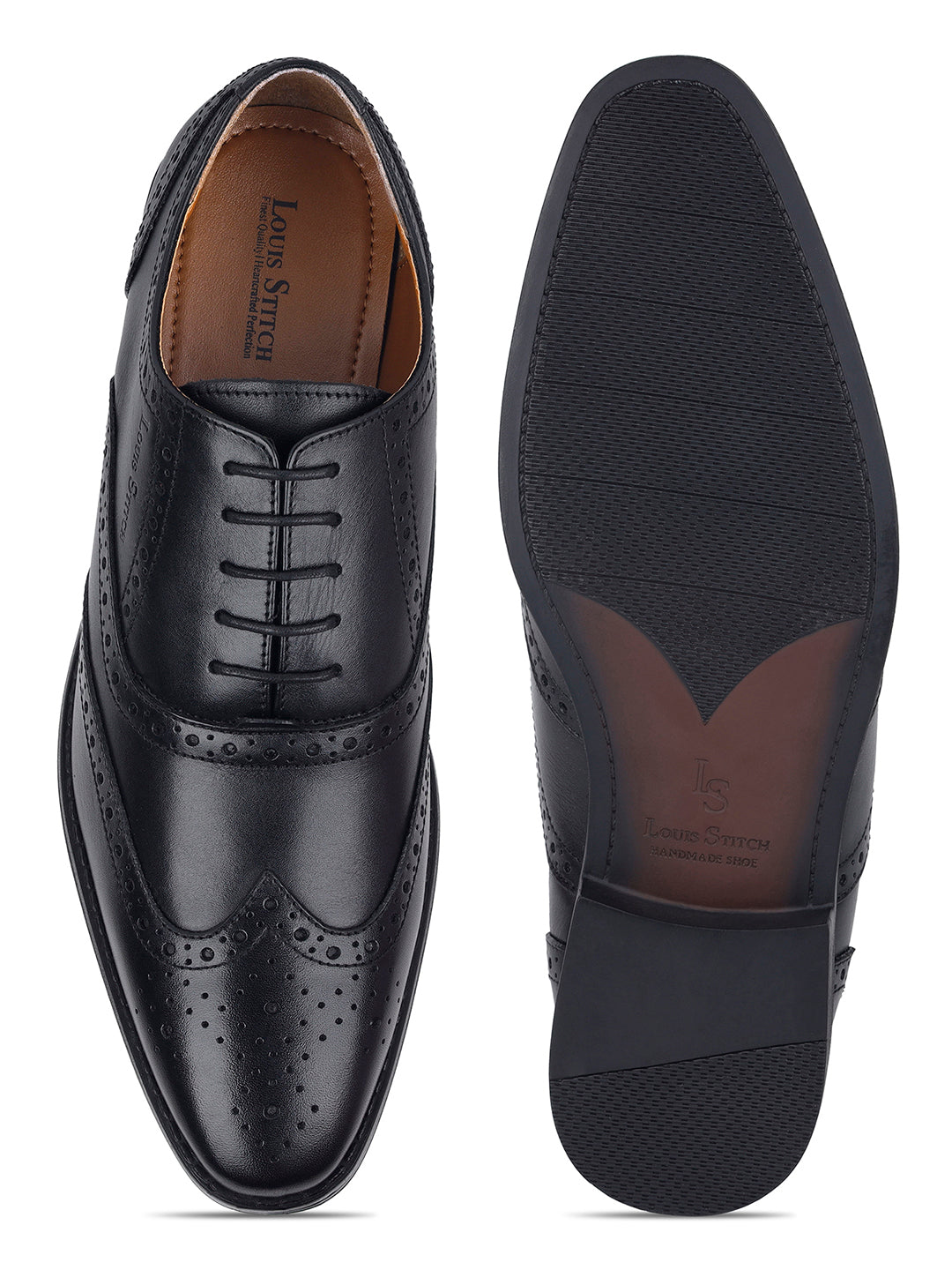 Italian Leather Wingtip Brogue Jet Black Shoes for Men