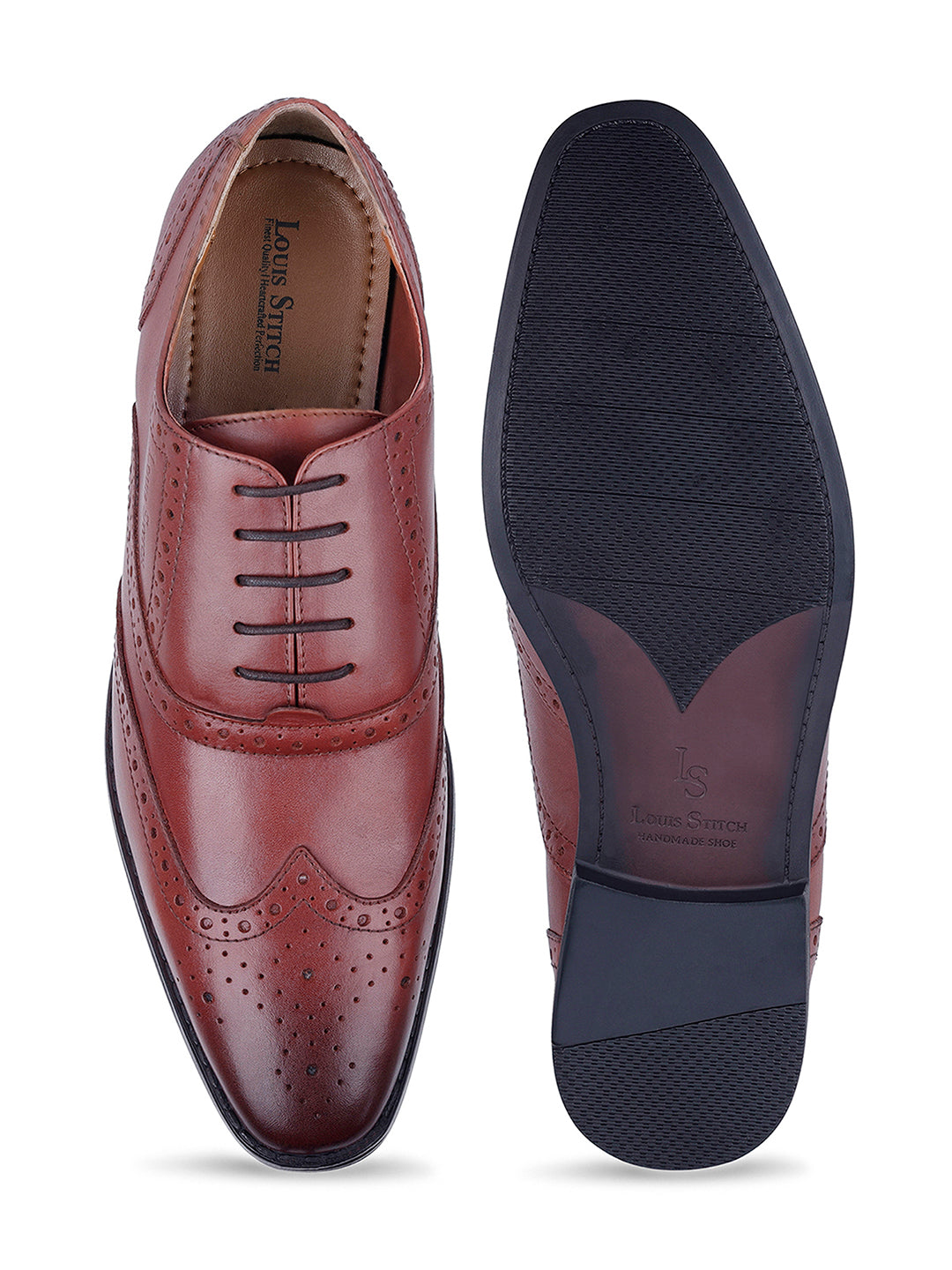 Italian Leather Wingtip Brogue Rosewood Shoes for Men