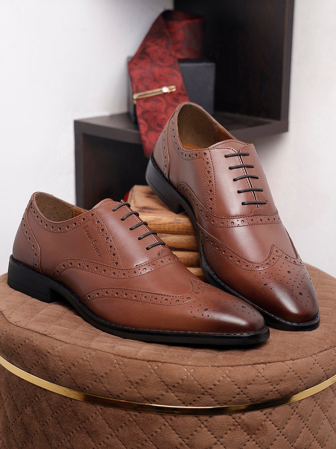 Italian Leather Wingtip Brogue Tan Shoes for Men