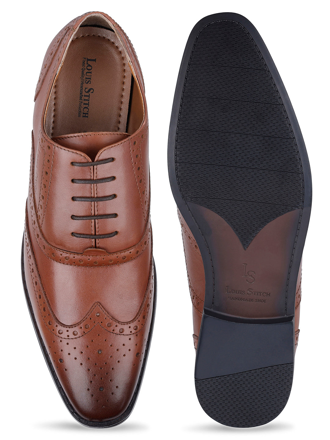 Italian Leather Wingtip Brogue Tan Shoes for Men