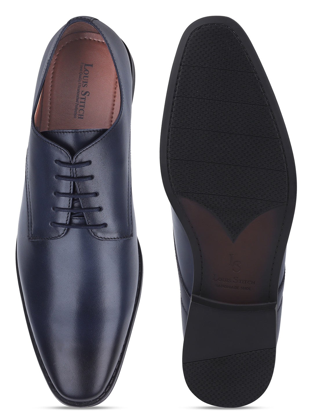 Italian Leather Derby Prussian Blue Shoes for Men