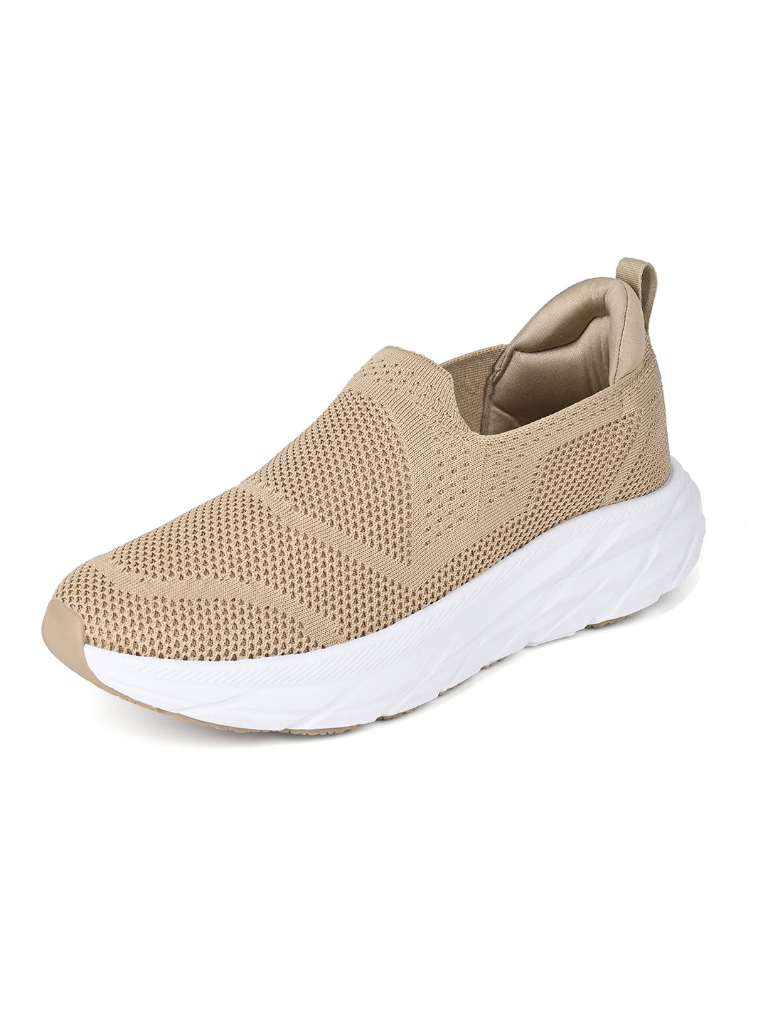 Beige Flyknit Slip-On Sneakers For Men