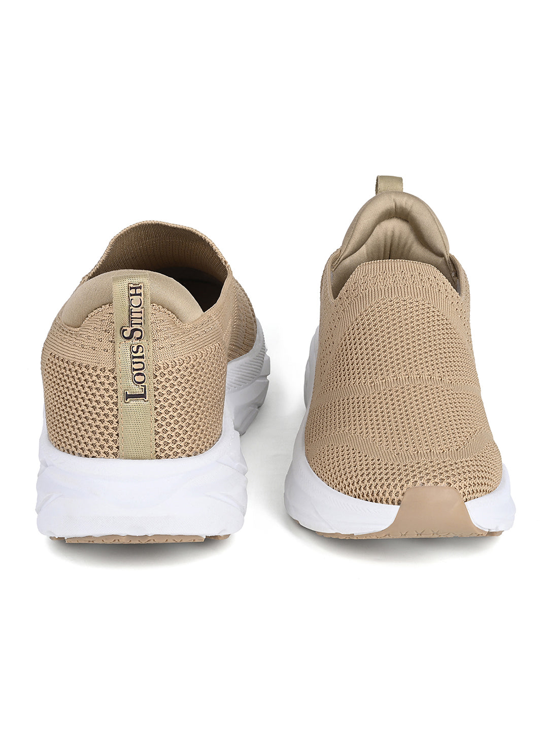 Beige Flyknit Slip-On Sneakers For Men