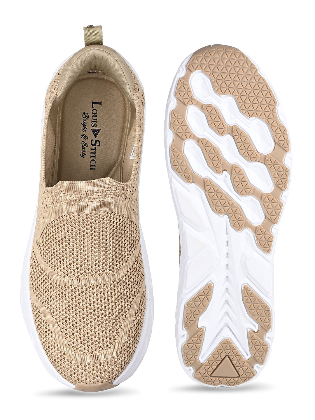 Beige Flyknit Slip-On Sneakers For Men