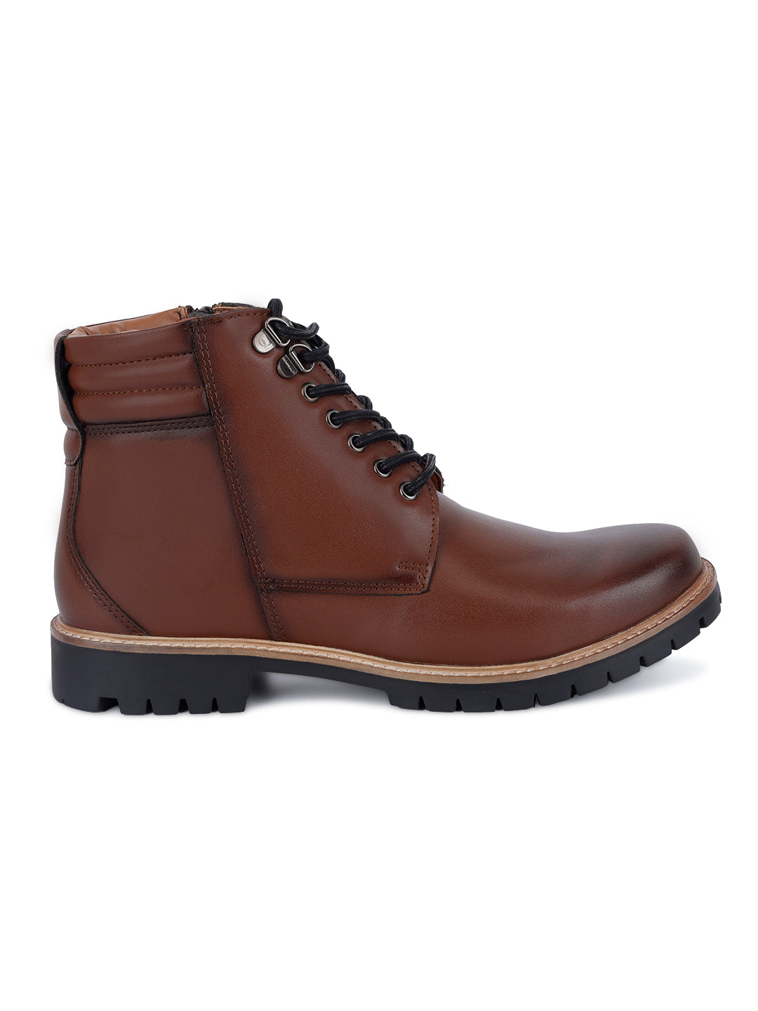 Tan Derby Lace Up Chain Boots