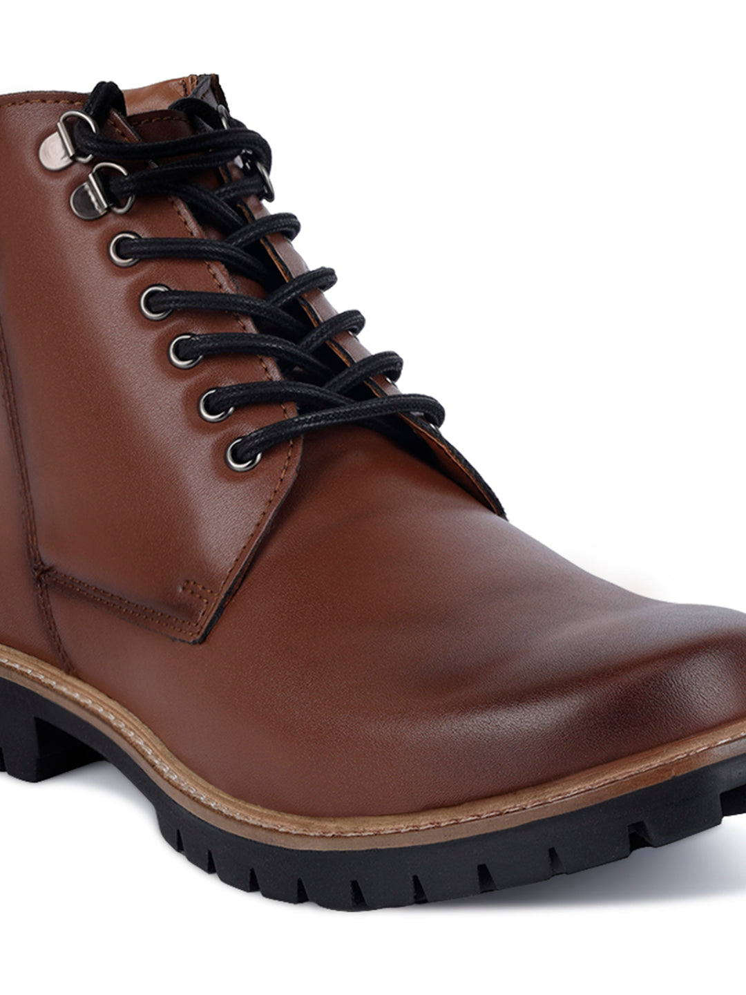 Tan Derby Lace Up Chain Boots