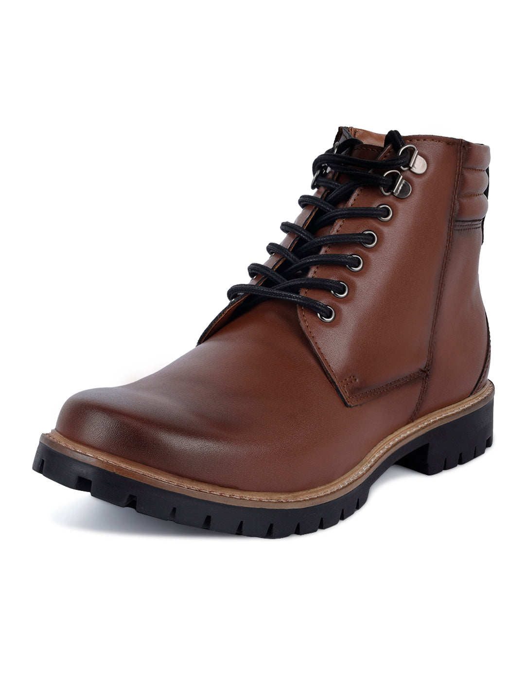 Tan Derby Lace Up Chain Boots