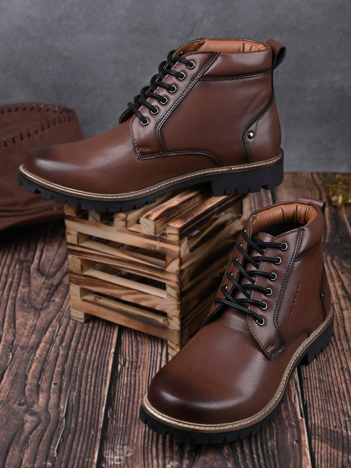 Tan Derby Lace Up Boots