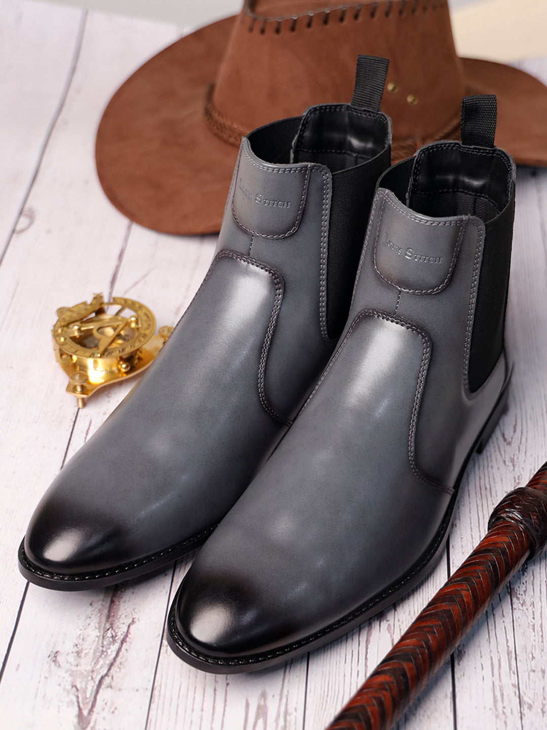 Ash Grey Dual Tone Handcrafted Chelsea Boots for Men