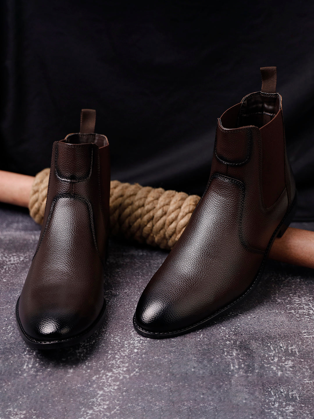 Brunette Brown Handcrafted Chelsea Milled Boots for Men