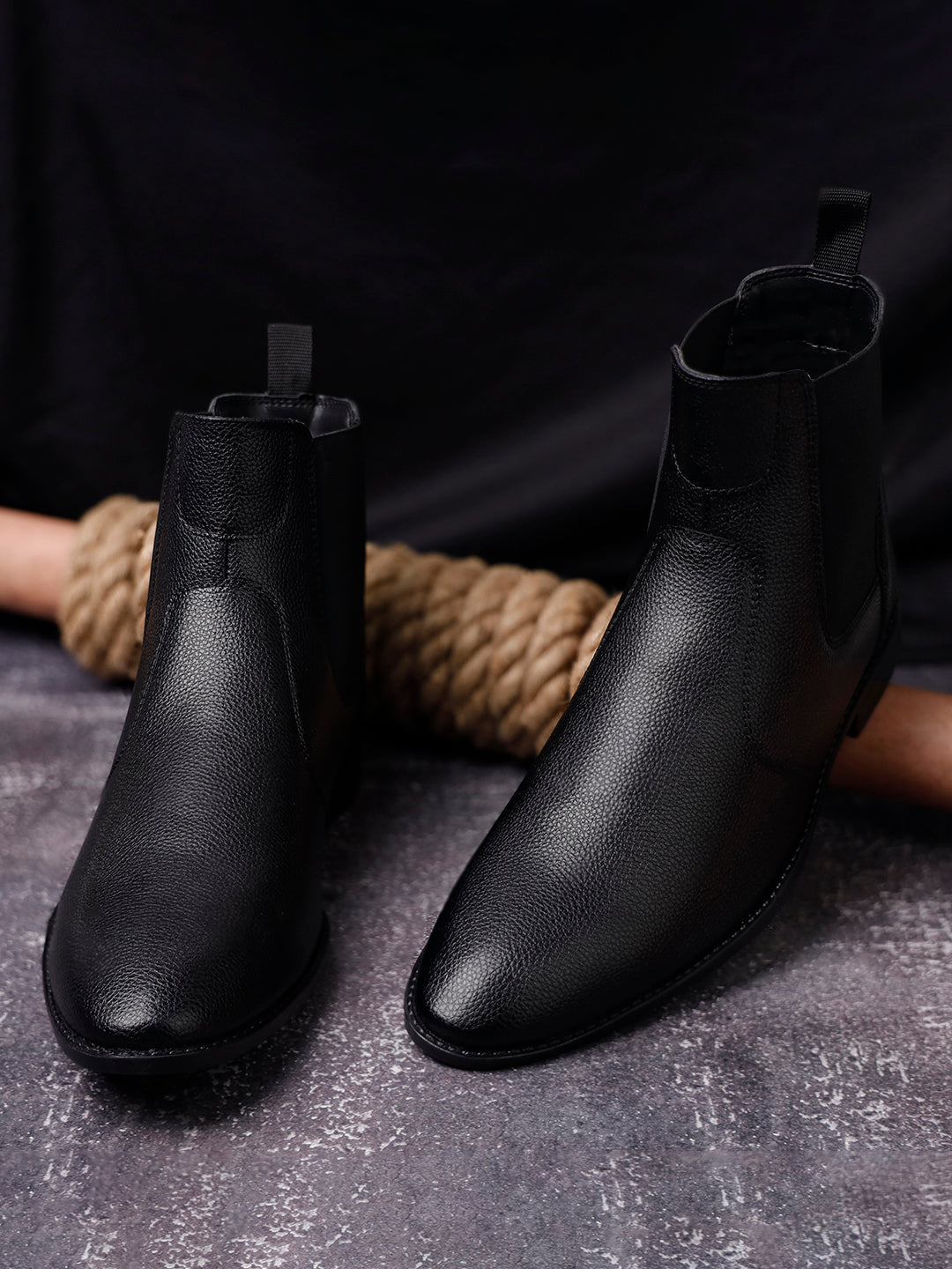 Obsidian Black Handcrafted Chelsea Milled Boots for Men