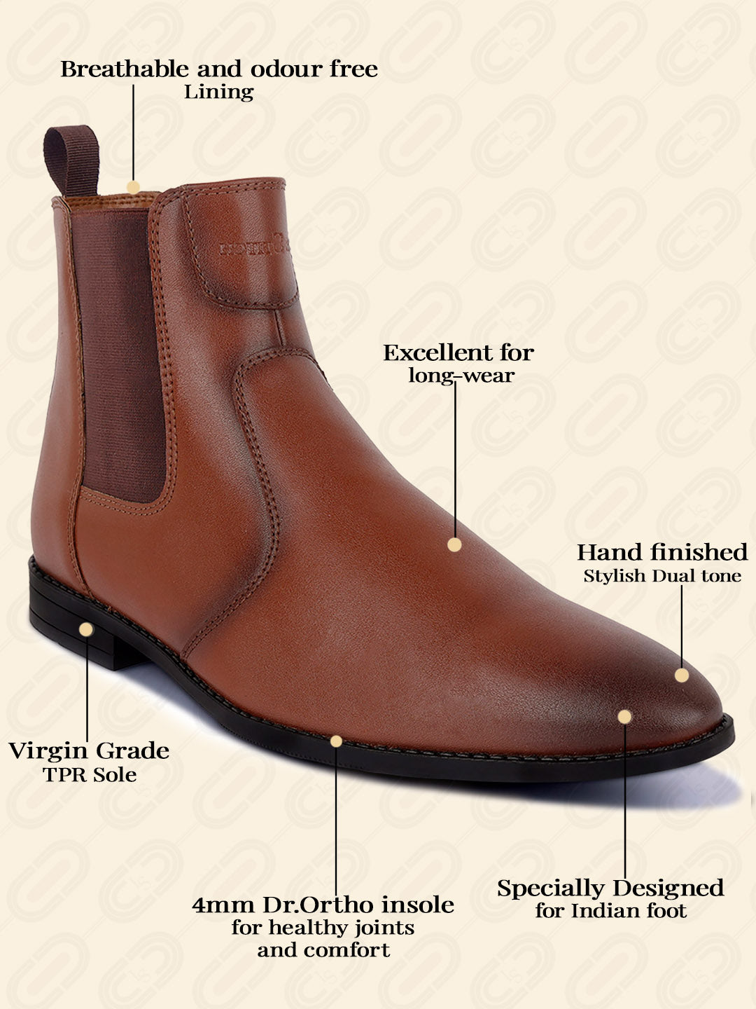 Russet Tan Dual Tone Handcrafted Chelsea Boots for Men