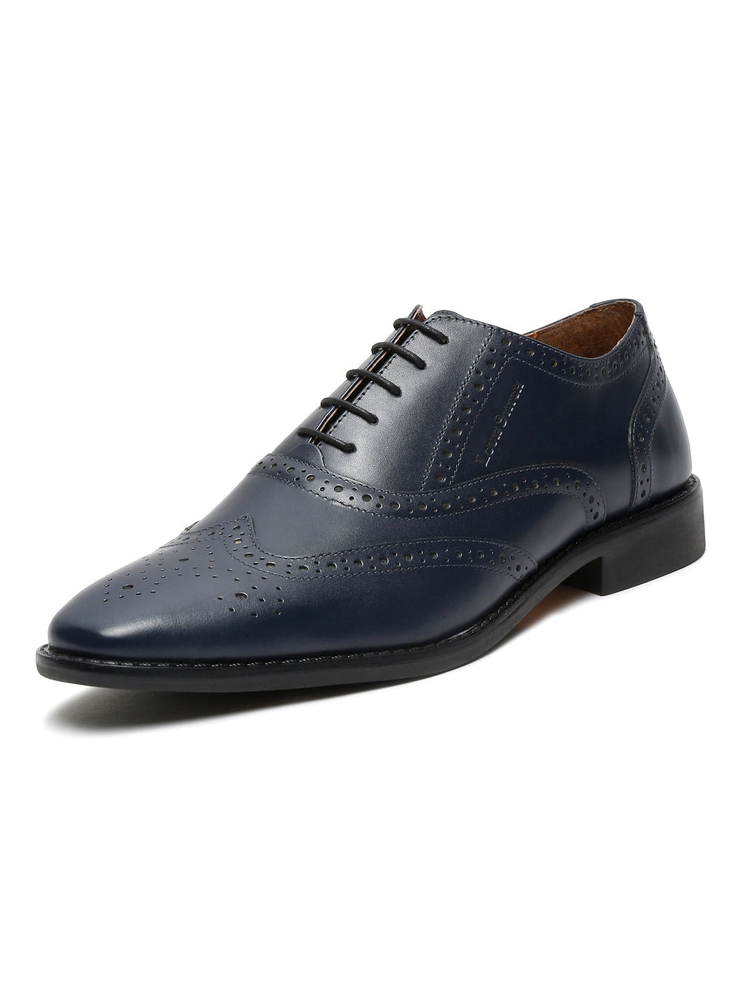 Italian Leather Wingtip Brogue Prussian Blue Shoes for Men