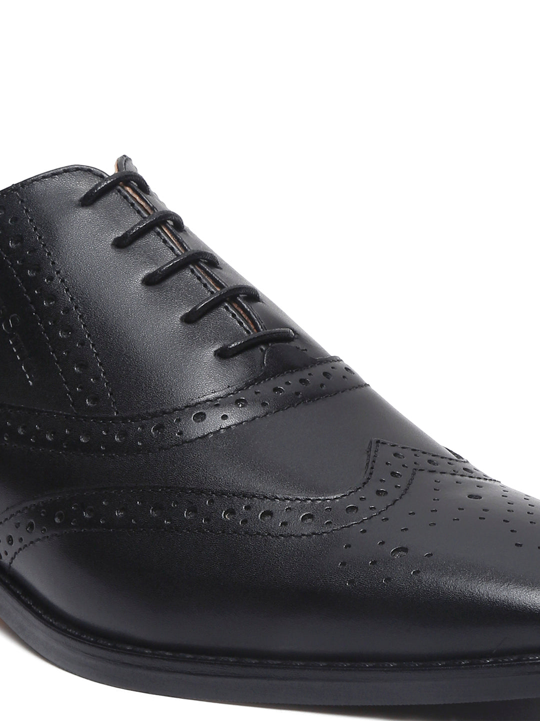 Italian Leather Wingtip Brogue Jet Black Shoes for Men