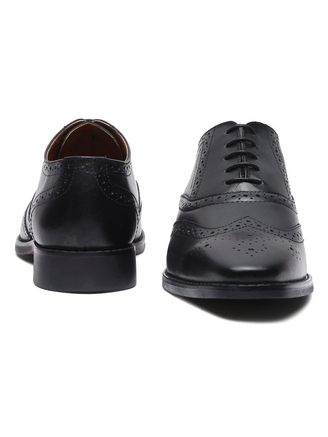 Italian Leather Wingtip Brogue Jet Black Shoes for Men