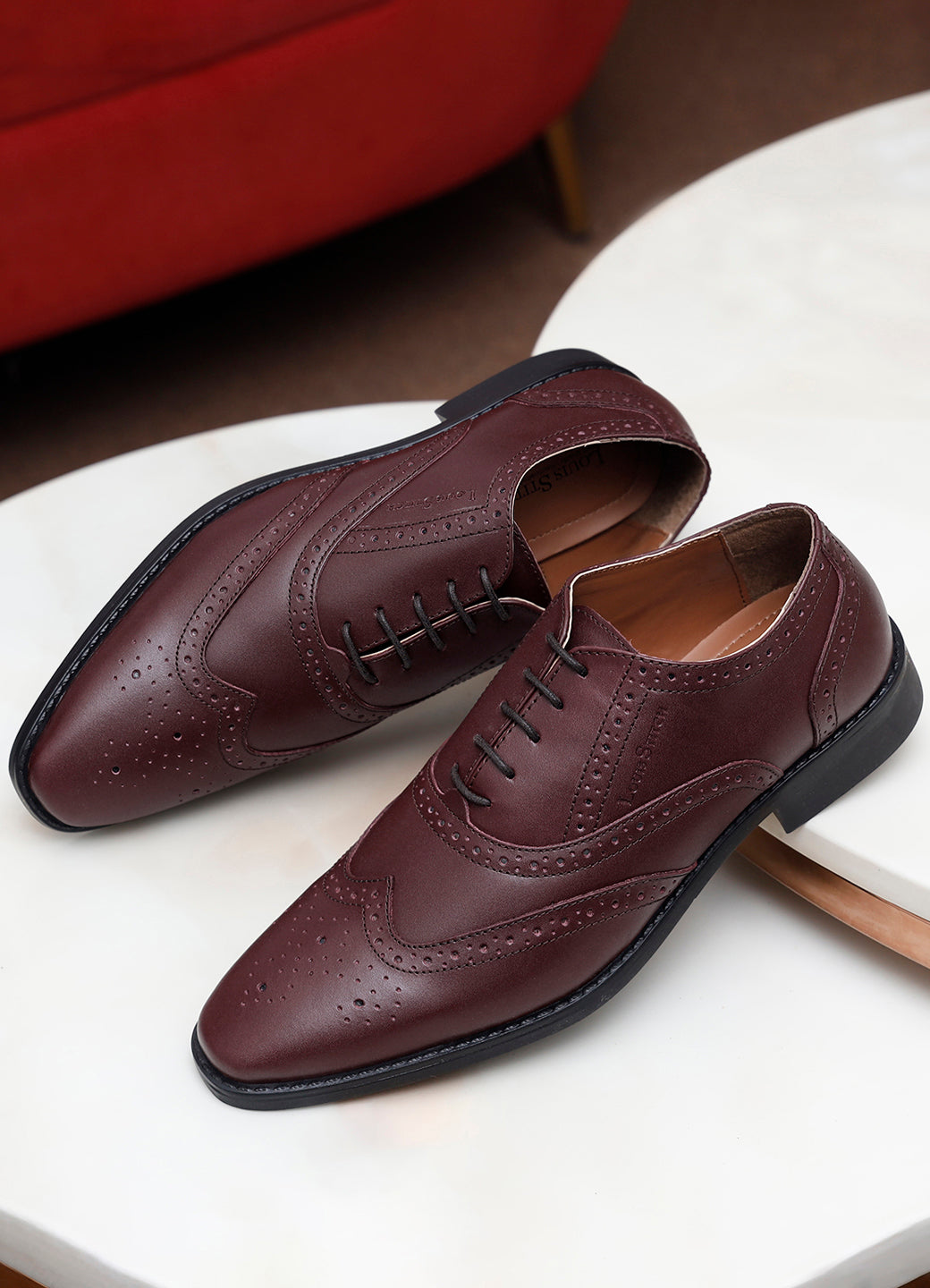 Italian Leather Wingtip Brogue Rosewood Shoes for Men