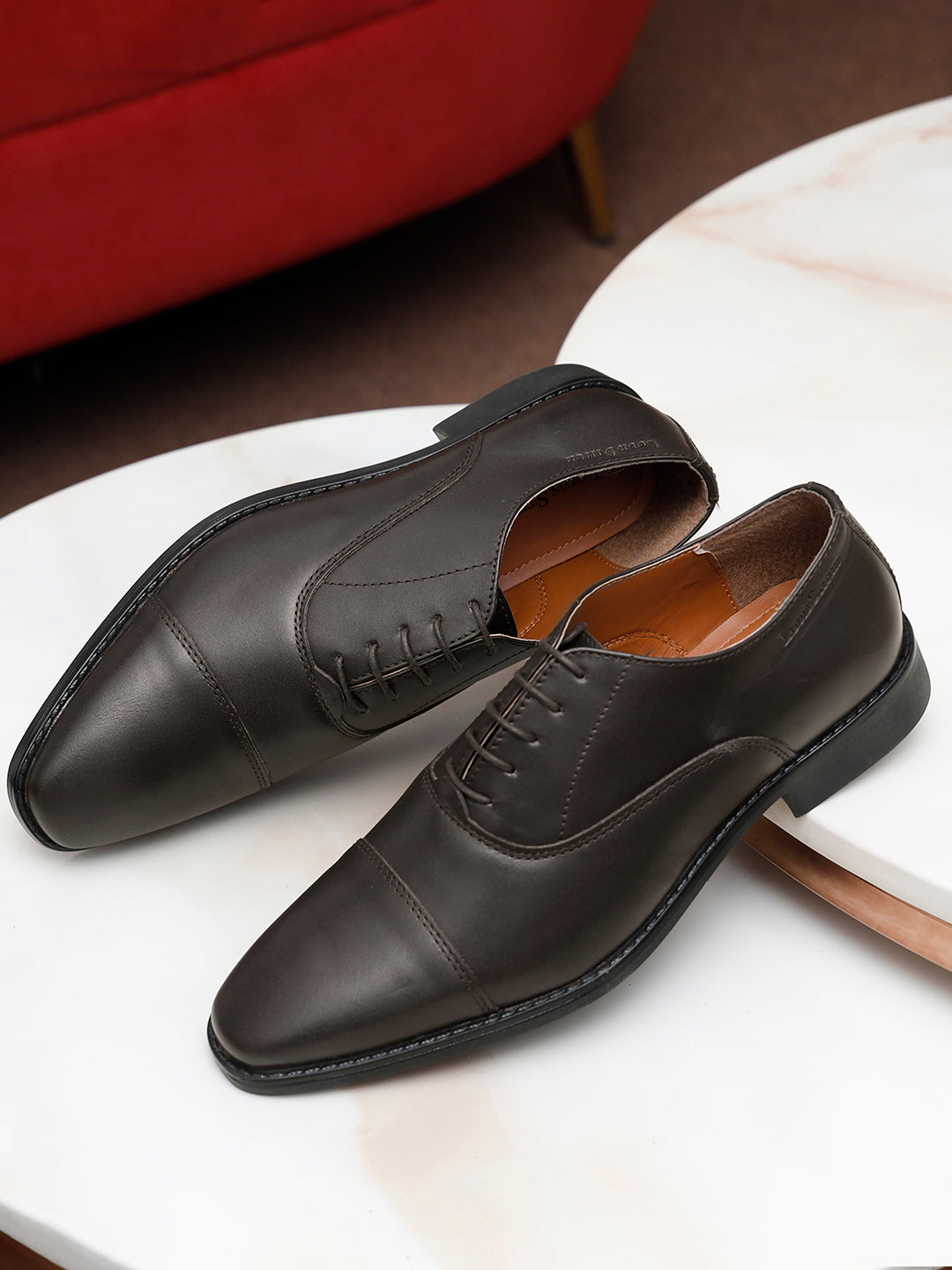 Italian Leather Cap-Toe Brunette Brown Shoes for Men