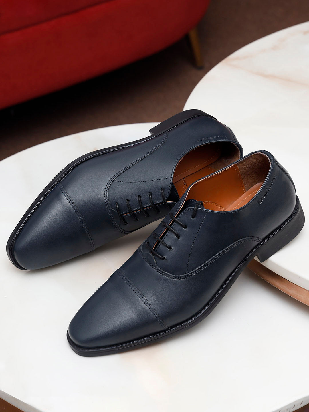 Italian Leather Cap-Toe Prussian Blue Shoes for Men