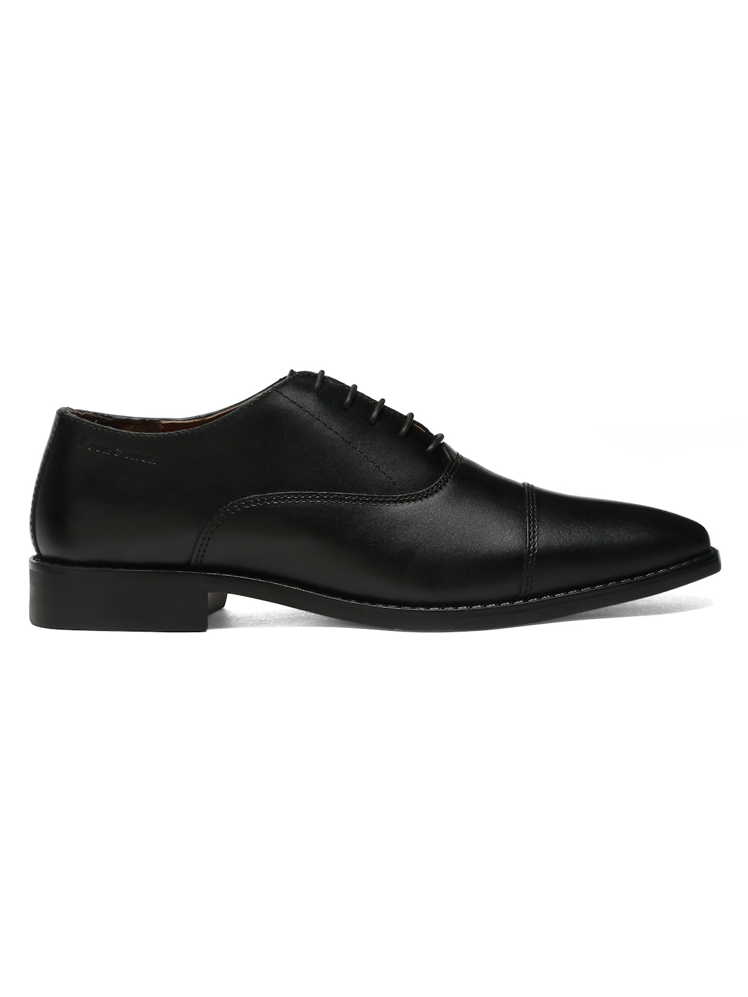 Italian Leather Cap-Toe Jet Black Shoes for Men