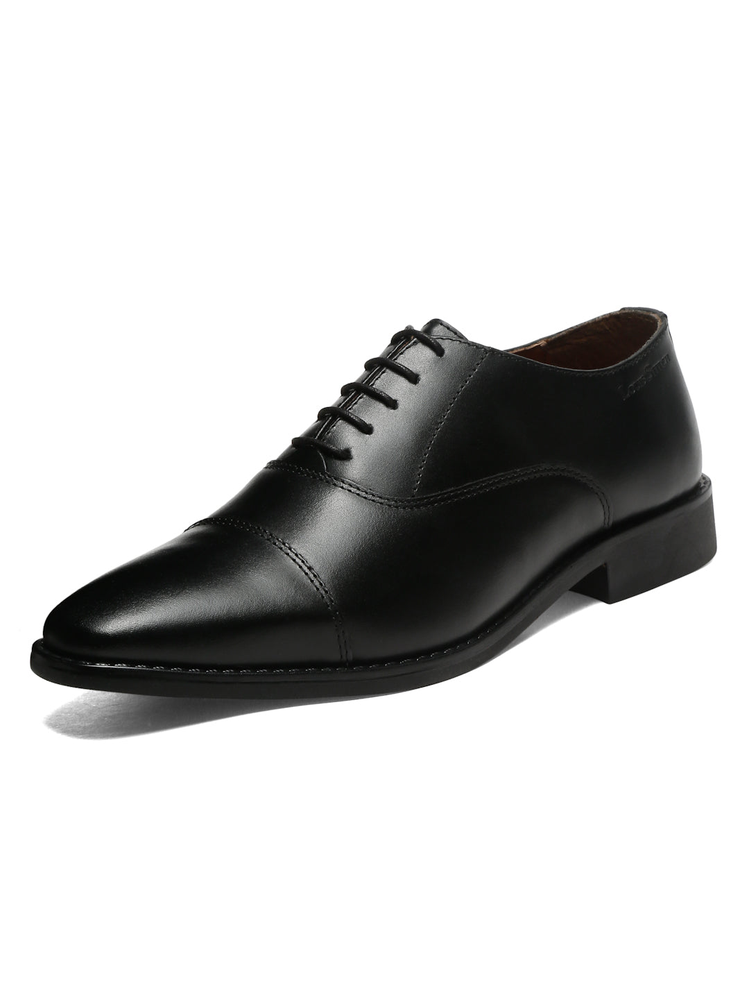 Italian Leather Cap-Toe Jet Black Shoes for Men