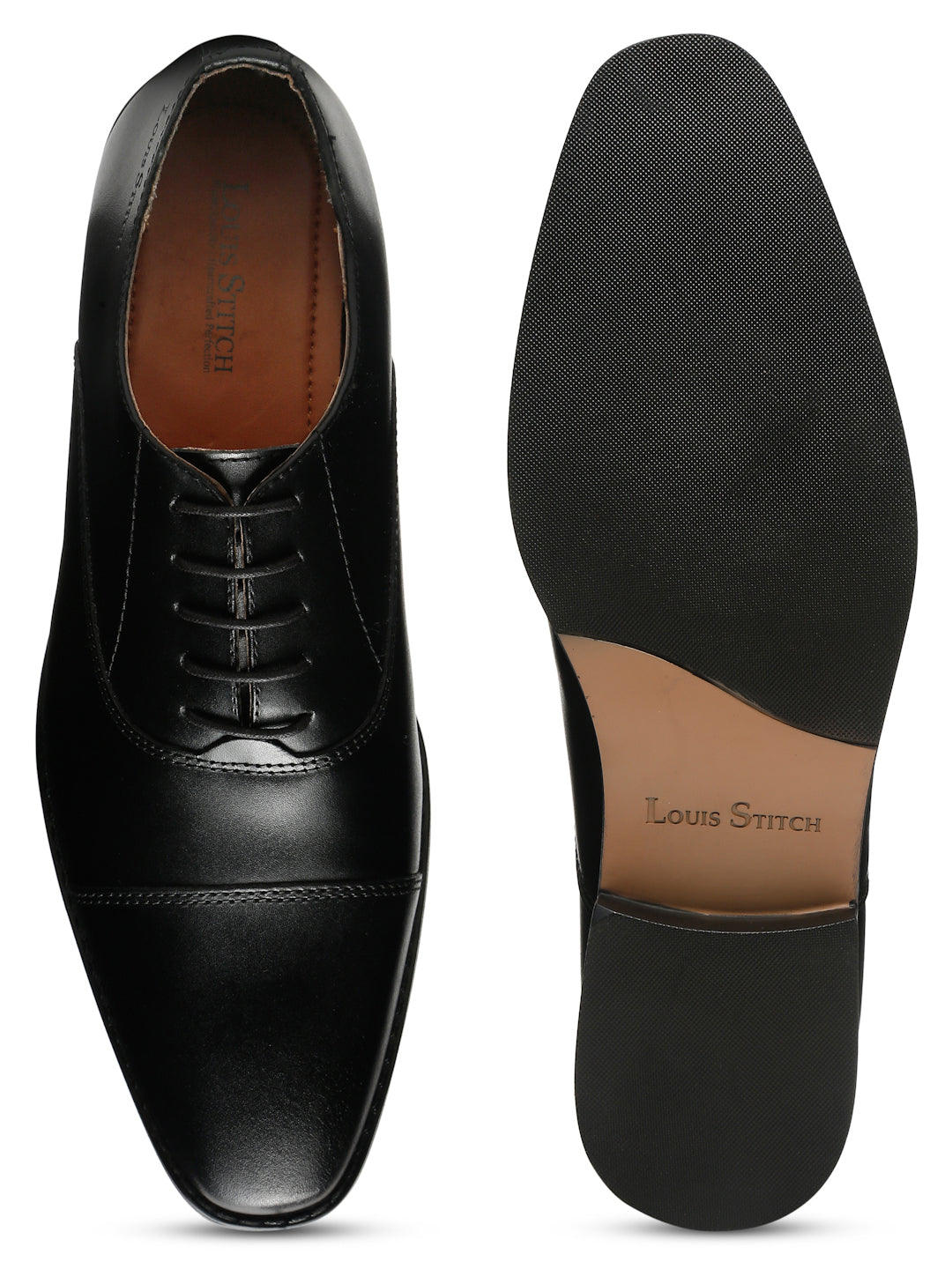 Italian Leather Cap-Toe Jet Black Shoes for Men