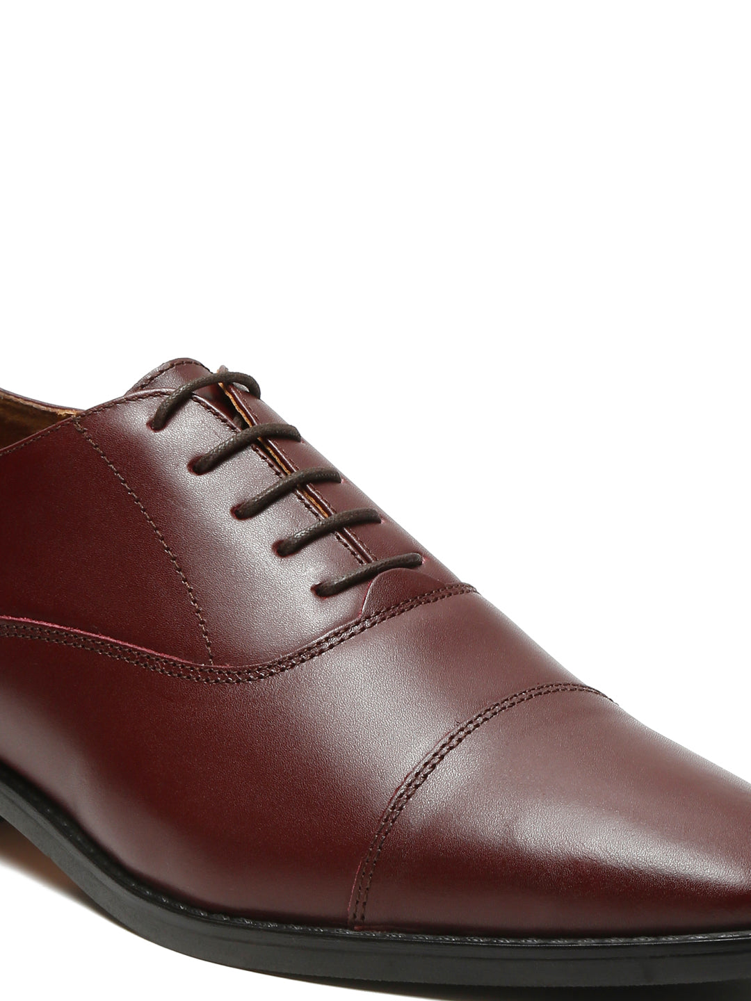 Italian Leather Cap-Toe Rosewood Shoes for Men